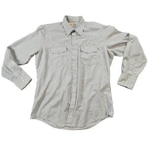 Vtg Genuine Roebucks Western Shirt Men's L Pearl‎ Snap  Blue Stripe